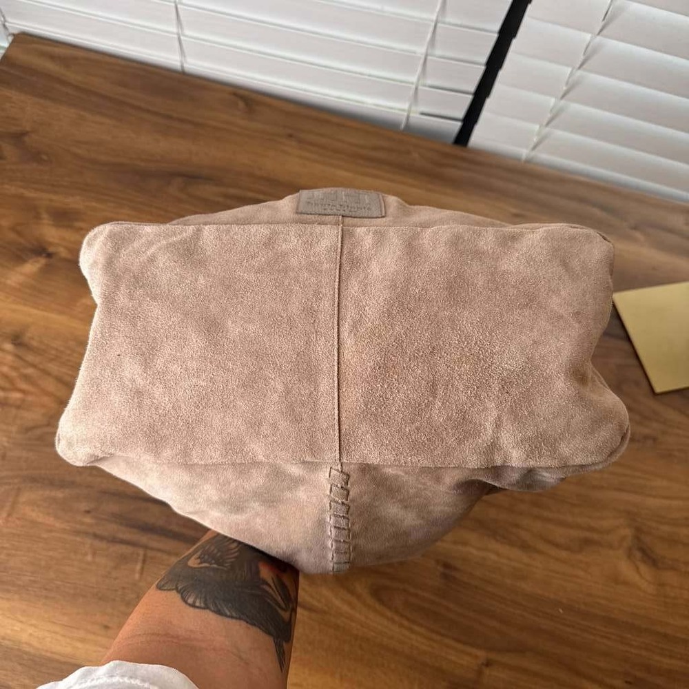 Haute Hippie Tan Suede Boho Slouchy Hobo Shoulder Bag Handbag Whipstitch Detail - Picture 10 of 16